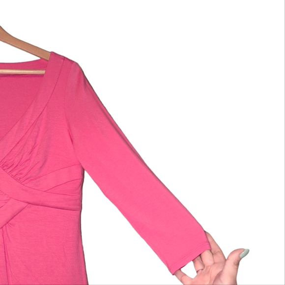 Boston Proper 3/4 Sleeve Ruched V Neck Pink Babydoll Stretch Blouse Top - Picture 4 of 6